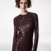 Embroidered Croc Effect Long Sleeve Evening Dress Embroidered Croc Effect Long Sleeve Evening Dress