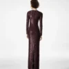 Embroidered Croc Effect Long Sleeve Evening Dress Embroidered Croc Effect Long Sleeve Evening Dress