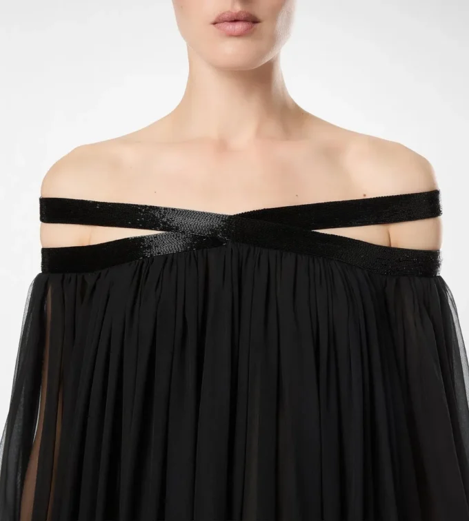 Embroidered Silk Chiffon Off the Shoulder Evening Dress Embroidered Silk Chiffon Off the Shoulder Evening Dress