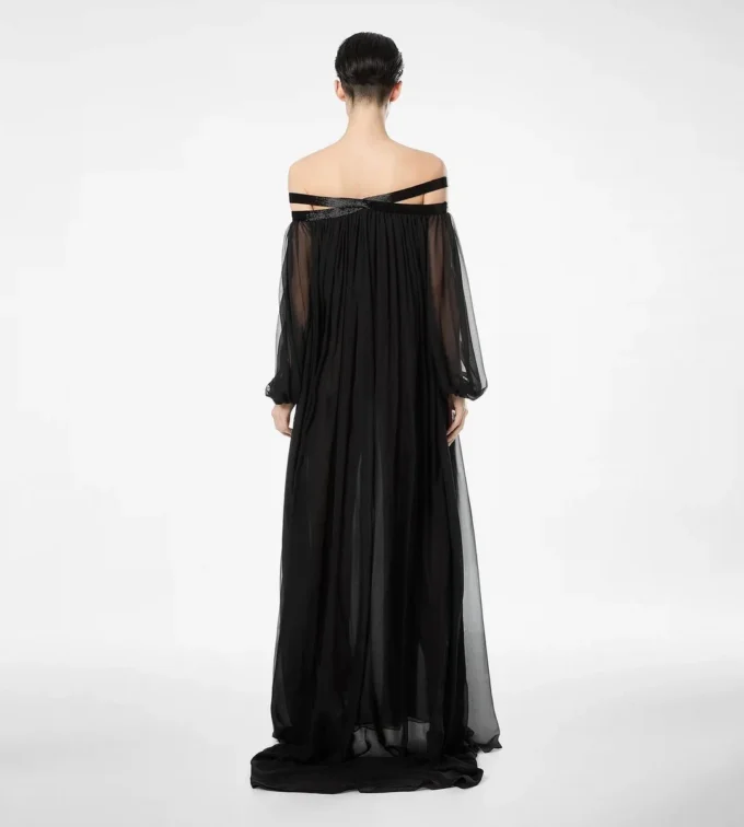 Embroidered Silk Chiffon Off the Shoulder Evening Dress Embroidered Silk Chiffon Off the Shoulder Evening Dress