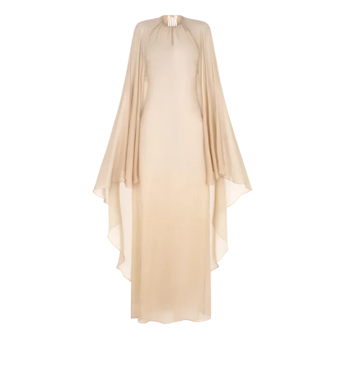Evening Dress with Keyhole Neckline and Asymmetric Cape