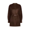 Full Grain Lamb Suede Belted Plastron Mini Shirt Dress