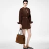 Full Grain Lamb Suede Belted Plastron Mini Shirt Dress