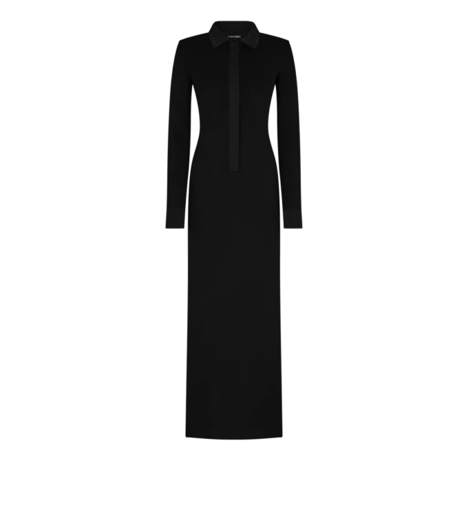 Full Needle Stretch Wool Polo Maxi Dress