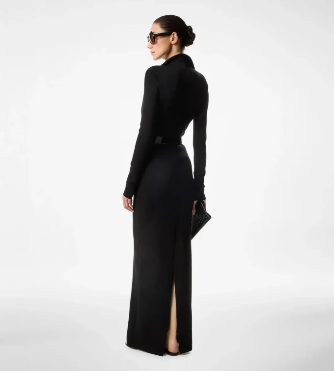 Full Needle Stretch Wool Polo Maxi Dress