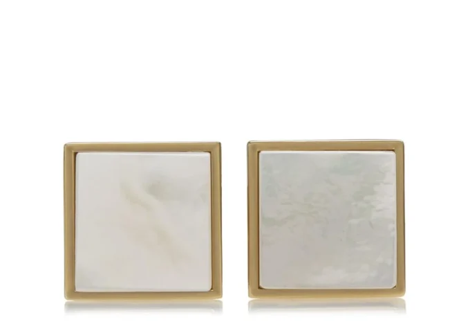 Gold and Pearl Square Cufflinks