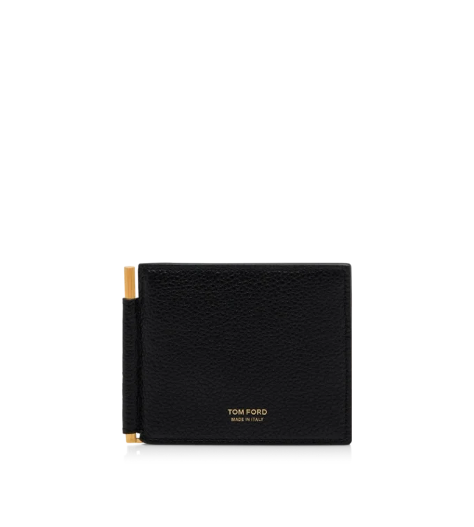 Grained Leather Money Clip Wallet