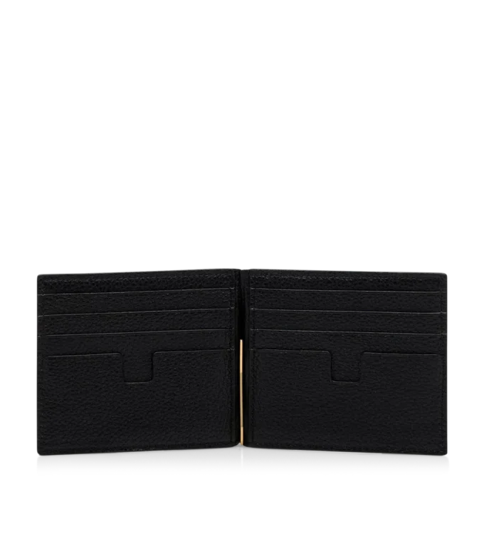 Grained Leather Money Clip Wallet