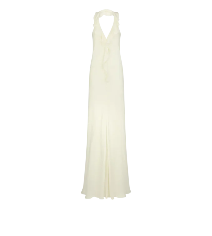 Halterneck Evening Dress with Ruffle Detail