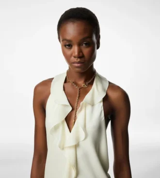 Halterneck Evening Dress with Ruffle Detail
