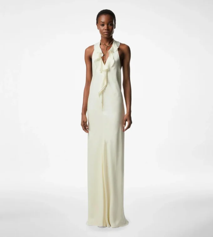 Halterneck Evening Dress with Ruffle Detail
