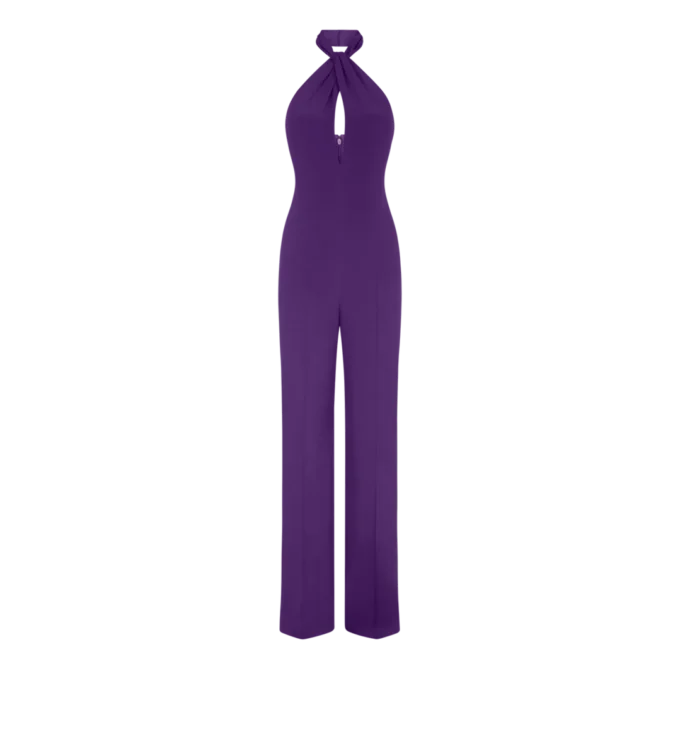 Halterneck Twist Front Silk Jumpsuit