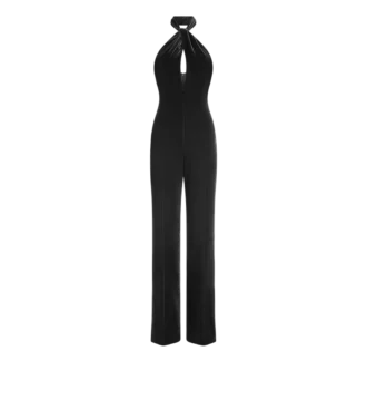 Halterneck Twist Front Velvet Jumpsuit Halterneck Twist Front Velvet Jumpsuit