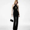 Halterneck Twist Front Velvet Jumpsuit Halterneck Twist Front Velvet Jumpsuit
