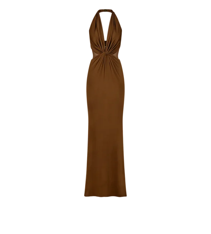 Knitted Stretch Jersey Criss-Cross Evening Dress