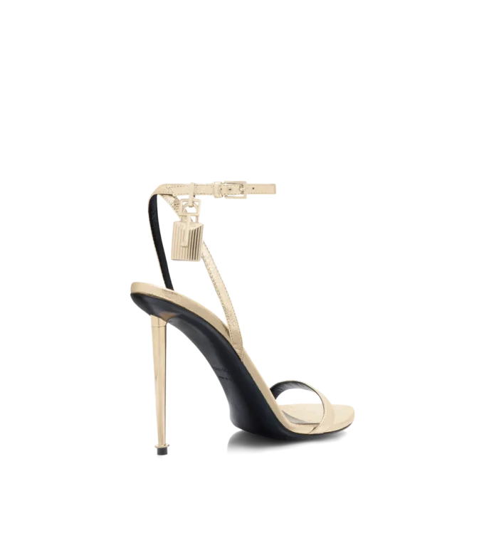 Laminated Nappa Leather Padlock Pointy Naked Sandal Laminated Nappa Leather Padlock Pointy Naked Sandal