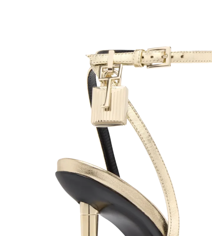 Laminated Nappa Leather Padlock Pointy Naked Sandal Laminated Nappa Leather Padlock Pointy Naked Sandal