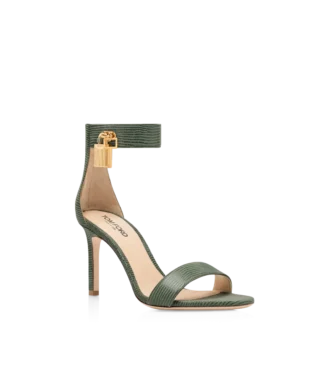 Lizard-Effect Suede Leather Padlock Sandal
