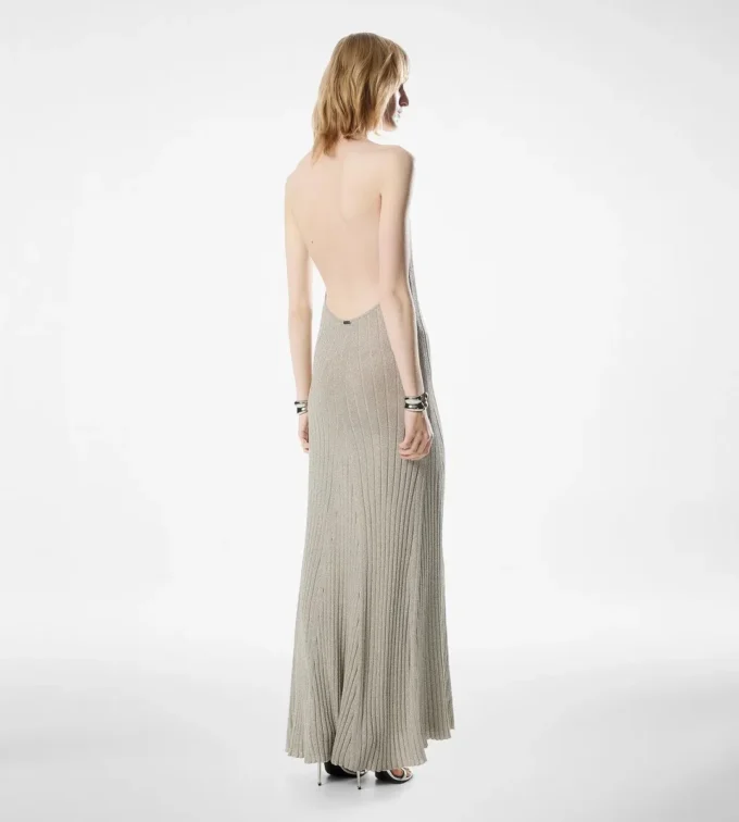 Long Halterneck Dress with Open Back and Tom Ford Metal Plaque