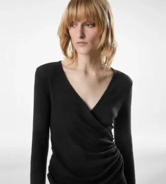 Long Sleeve Wrap Wool Jumpsuit