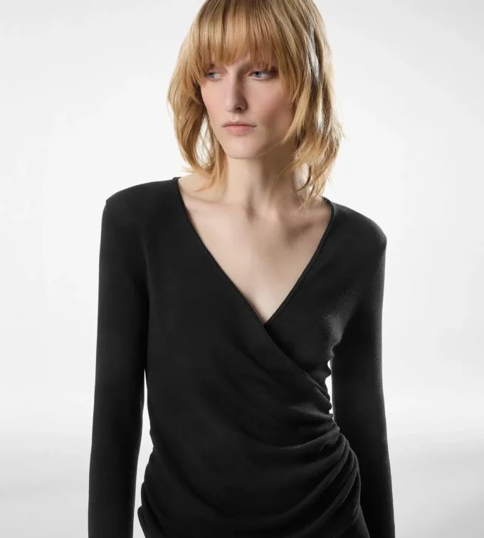 Long Sleeve Wrap Wool Jumpsuit
