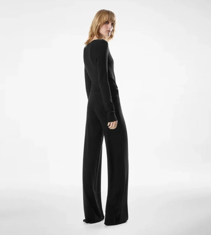 Long Sleeve Wrap Wool Jumpsuit