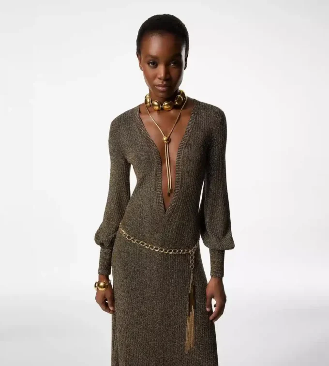 Long V-Neck Dress with Open Back Long V-Neck Dress with Open Back