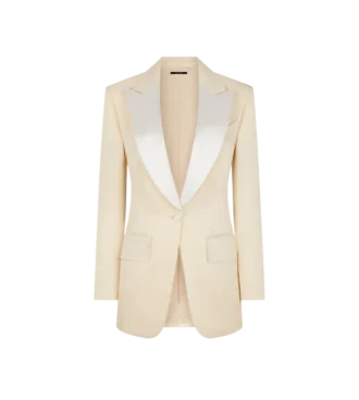 Lustrous Barathea Silk Blend “Bianca” Single Breasted Tuxedo Jacket