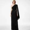 One Shoulder Evening Dress with Cape and Liza Hardware Detail