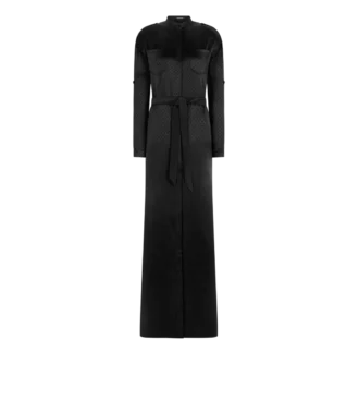 Polka Dot Jacquard Long Belted Military Dress Polka Dot Jacquard Long Belted Military Dress