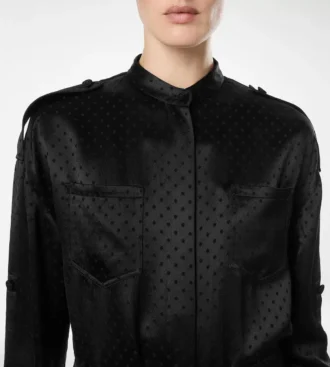Polka Dot Jacquard Long Belted Military Dress Polka Dot Jacquard Long Belted Military Dress