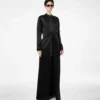 Polka Dot Jacquard Long Belted Military Dress