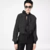 Polka Dot Silk Crepe De Chine Lavalliere Tunic Top with Tuxedo Details