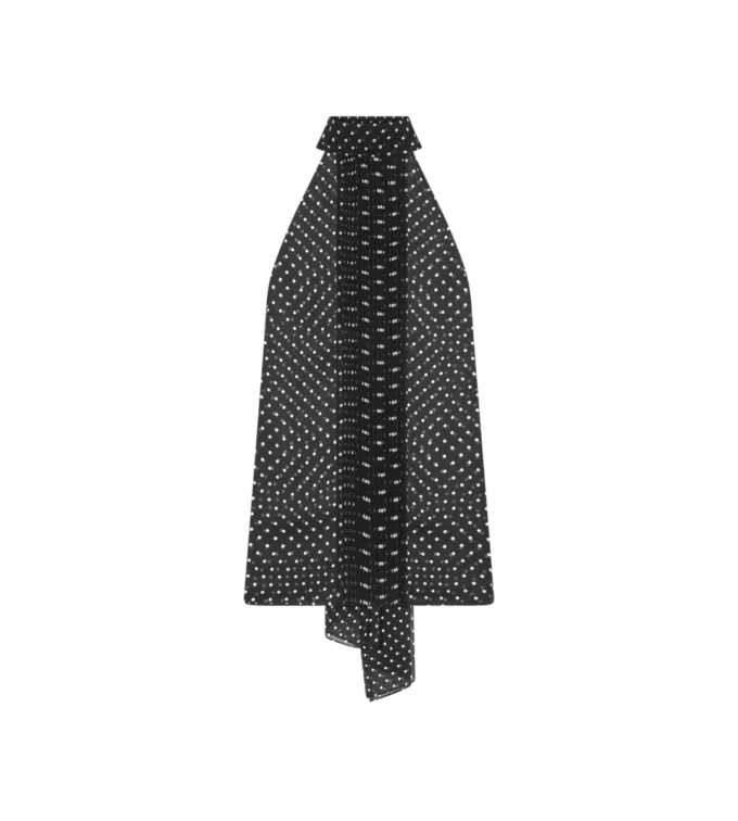 Polka Dot Silk Georgette Halterneck Lavalliere Top with Plisse Detail