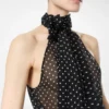 Polka Dot Silk Georgette Halterneck Lavalliere Top with Plisse Detail