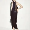 Polka Dot Silk Georgette Halterneck Lavalliere Top with Plisse Detail