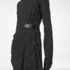 Printed Silk Sable Long Sleeve Dress with Leather Detail Printed Silk Sable Long Sleeve Dress with Leather Detail