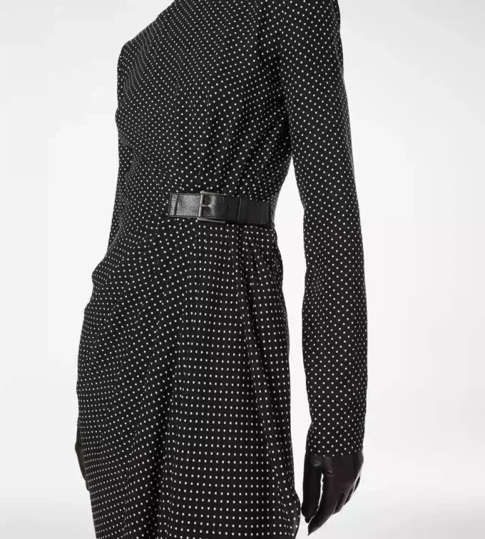 Printed Silk Sable Long Sleeve Dress with Leather Detail Printed Silk Sable Long Sleeve Dress with Leather Detail