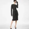 Printed Silk Sable Long Sleeve Dress with Leather Detail Printed Silk Sable Long Sleeve Dress with Leather Detail