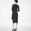 Printed Silk Sable Long Sleeve Dress with Leather Detail Printed Silk Sable Long Sleeve Dress with Leather Detail