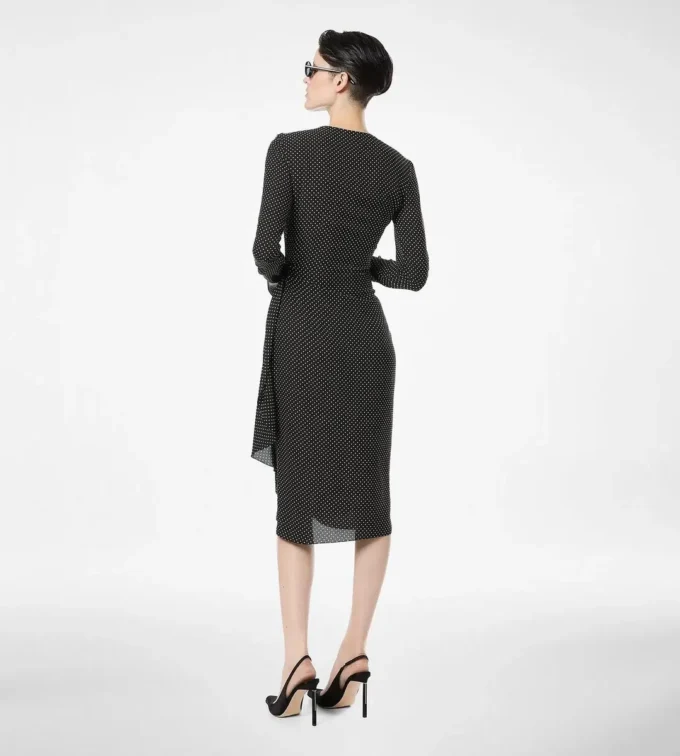 Printed Silk Sable Long Sleeve Dress with Leather Detail Printed Silk Sable Long Sleeve Dress with Leather Detail