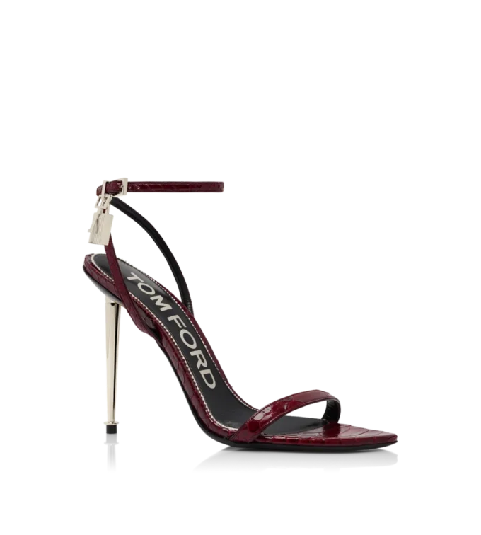 Semi Shiny Printed Python Padlock Pointy Naked Sandal Semi Shiny Printed Python Padlock Pointy Naked Sandal