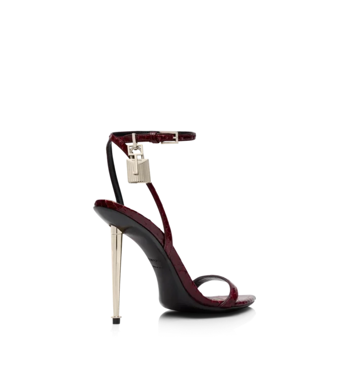 Semi Shiny Printed Python Padlock Pointy Naked Sandal Semi Shiny Printed Python Padlock Pointy Naked Sandal