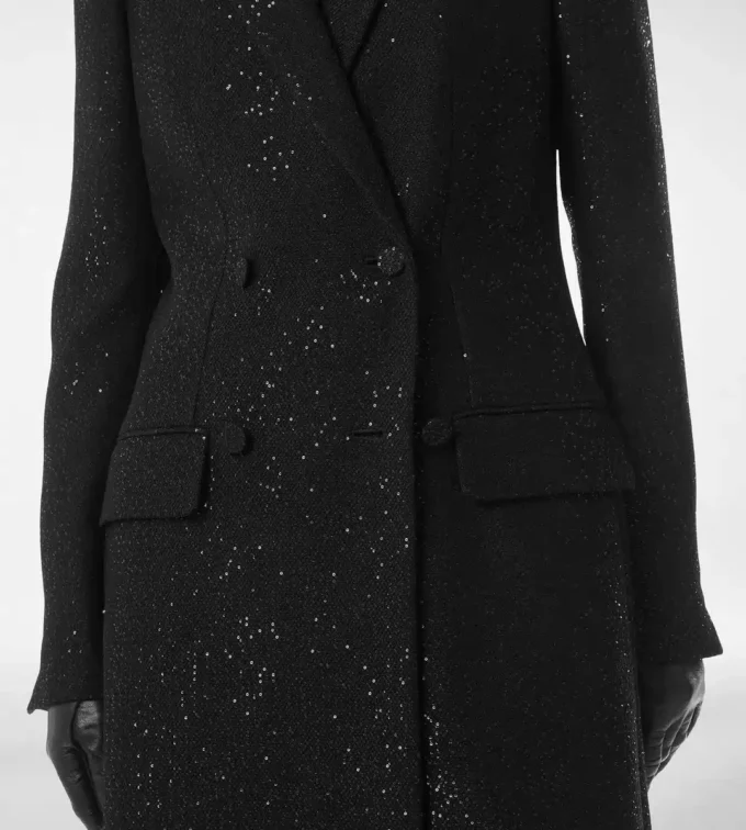 Sequined Wool Blend Crepe Double Breasted Coat Sequined Wool Blend Crepe Double Breasted Coat
