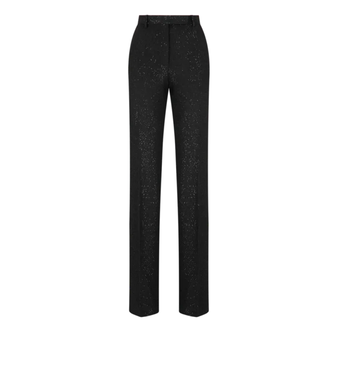 Sequined Wool Blend Crepe Tailored Straight Pants Sequined Wool Blend Crepe Tailored Straight Pants