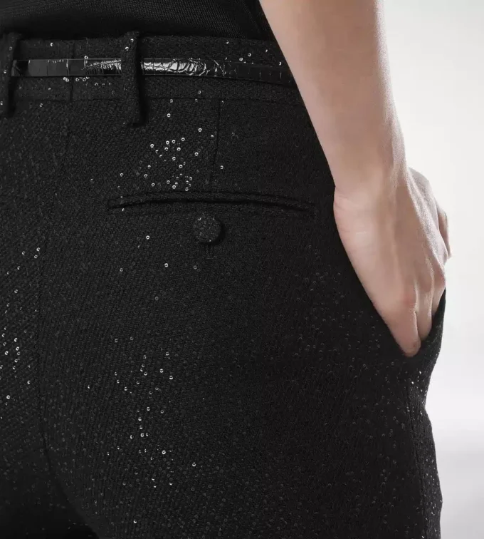 Sequined Wool Blend Crepe Tailored Straight Pants Sequined Wool Blend Crepe Tailored Straight Pants