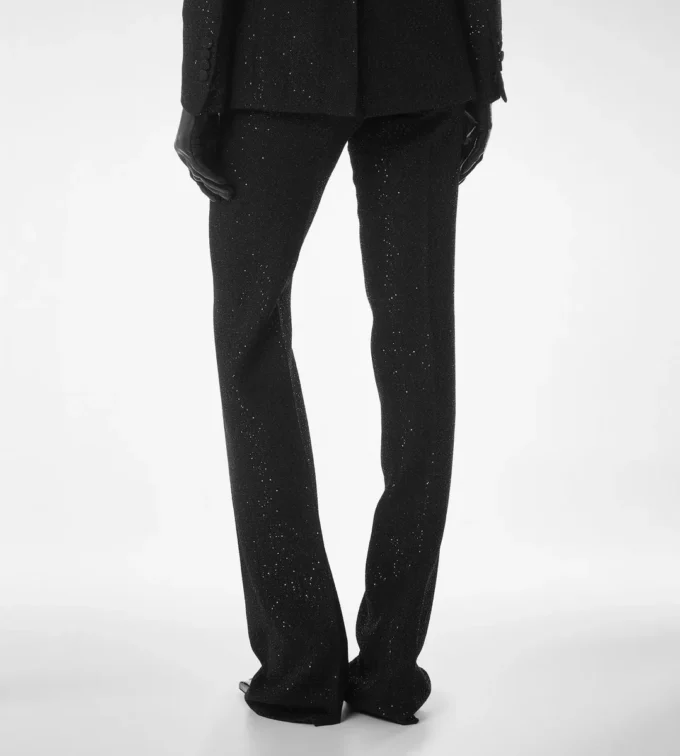 Sequined Wool Blend Crepe Tailored Straight Pants Sequined Wool Blend Crepe Tailored Straight Pants