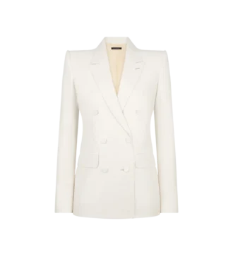 Shadow Stripe Wool Silk Double Breasted Peak Lapel Jacket Shadow Stripe Wool Silk Double Breasted Peak Lapel Jacket