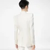 Shadow Stripe Wool Silk Double Breasted Peak Lapel Jacket Shadow Stripe Wool Silk Double Breasted Peak Lapel Jacket