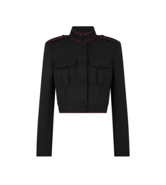 Sharp Wool Gabardine Officer Jacket with Piping
